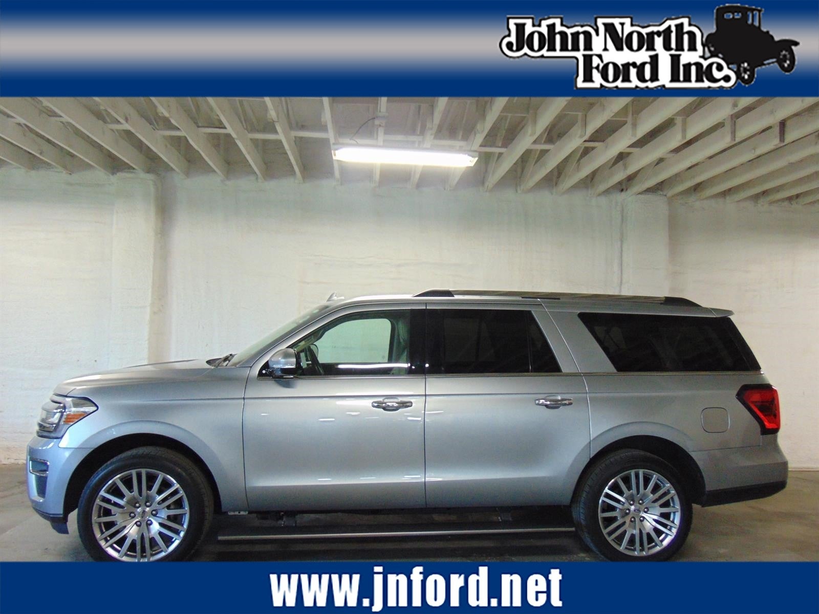 2024 Ford Expedition MAX Limited in Iconic Silver (Js) — front three-quarter view